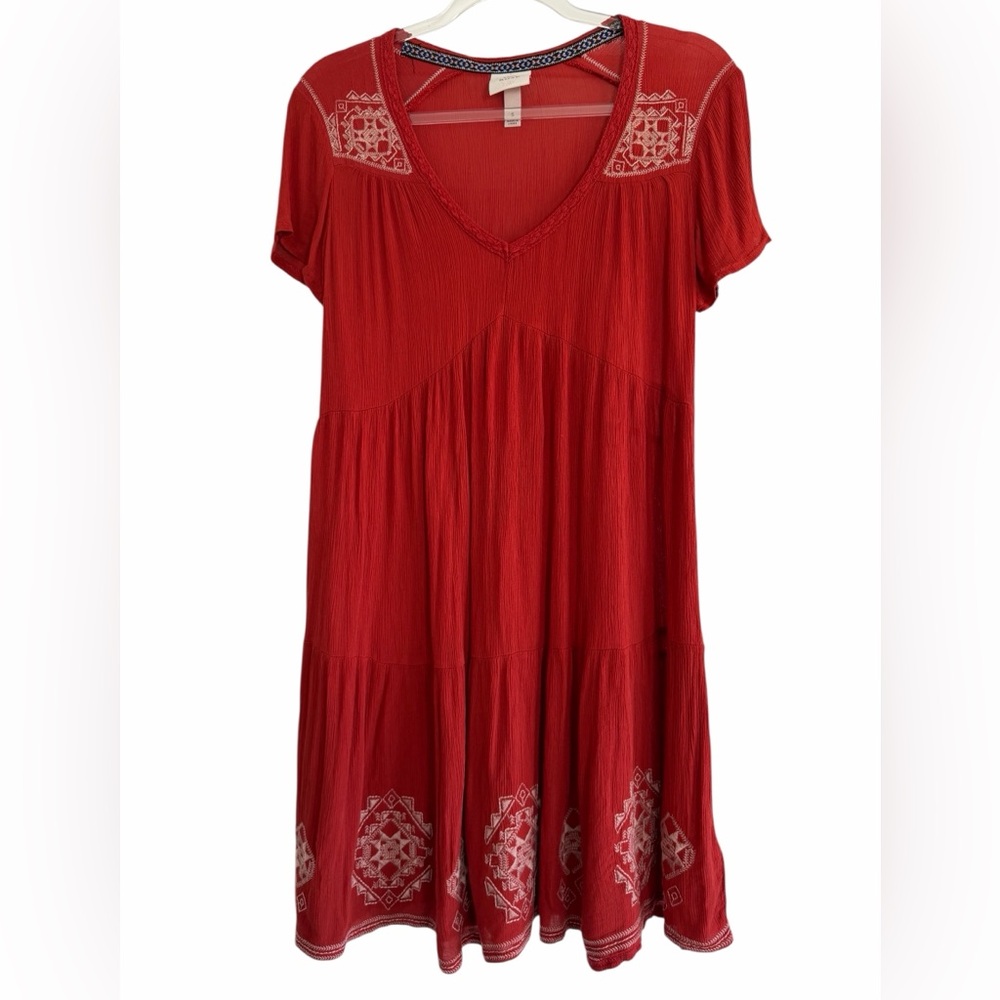 Knox Rose Red Boho Style with White Embroidery‎